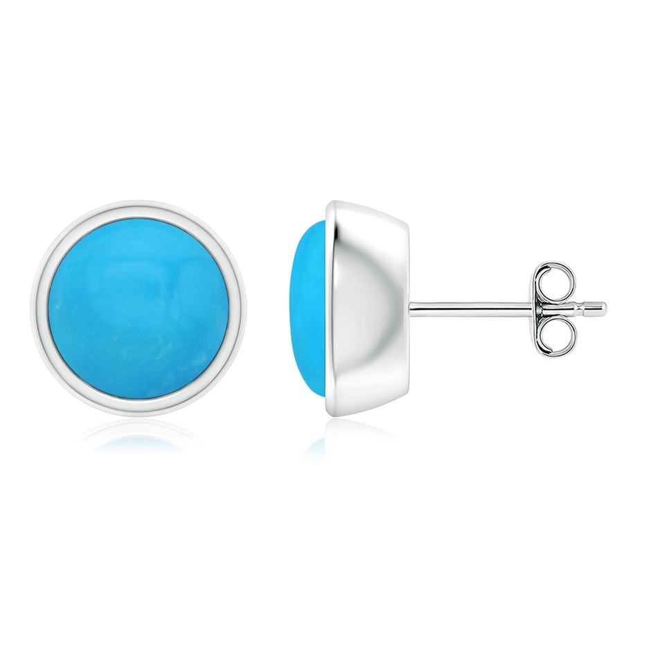 8mm AAAA Bezel-Set Round Cabochon Turquoise Stud Earrings in S999 Silver 
