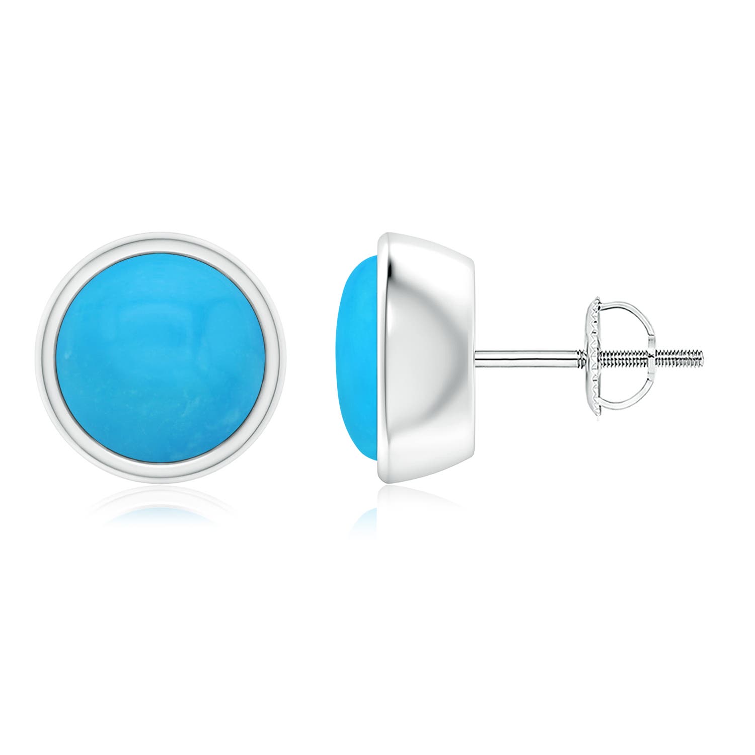 8mm AAAA Bezel-Set Round Cabochon Turquoise Stud Earrings in White Gold