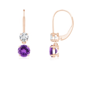 4mm AAA Round Amethyst Leverback Dangle Earrings with Diamond in Rose Gold