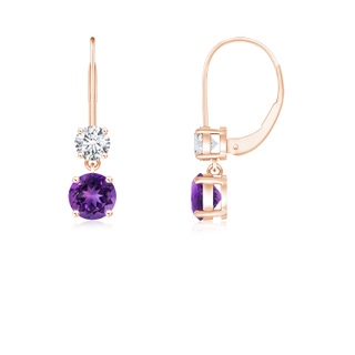4mm AAAA Round Amethyst Leverback Dangle Earrings with Diamond in Rose Gold