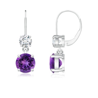6mm AAAA Round Amethyst Leverback Dangle Earrings with Diamond in P950 Platinum