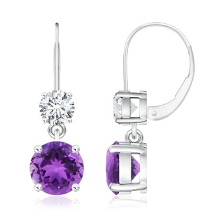 8mm AAA Round Amethyst Leverback Dangle Earrings with Diamond in P950 Platinum