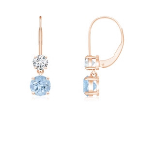 4mm AA Round Aquamarine Leverback Dangle Earrings with Diamond in Rose Gold