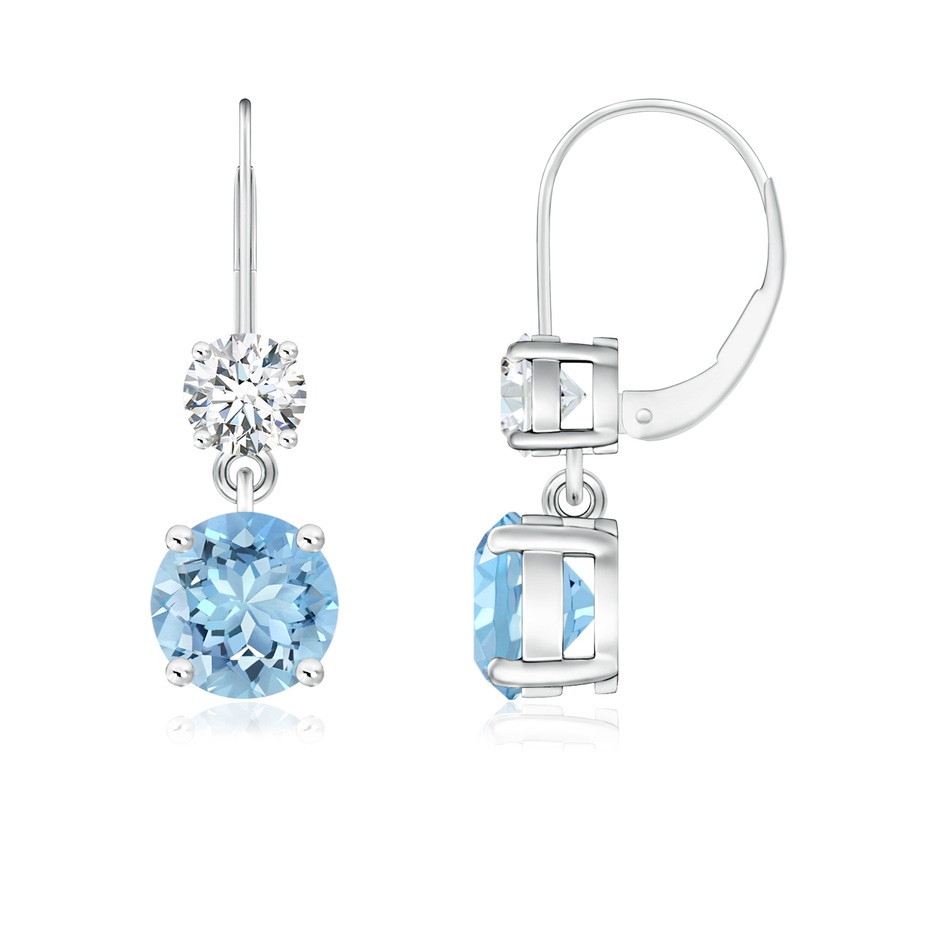 6mm AAAA Round Aquamarine Leverback Dangle Earrings with Diamond in P950 Platinum 