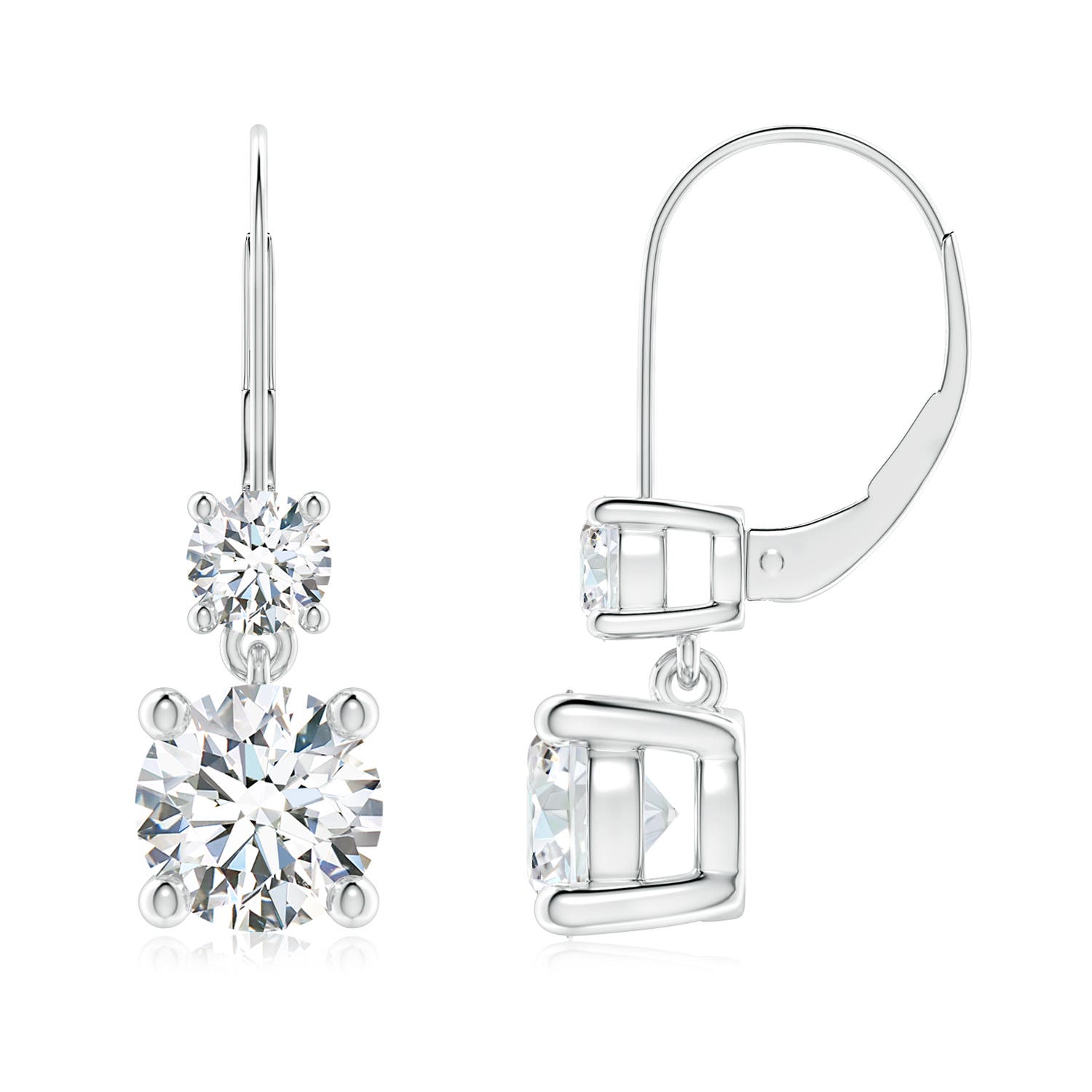 7mm GVS2 Round Diamond Leverback Dangle Earrings with Diamond in White Gold