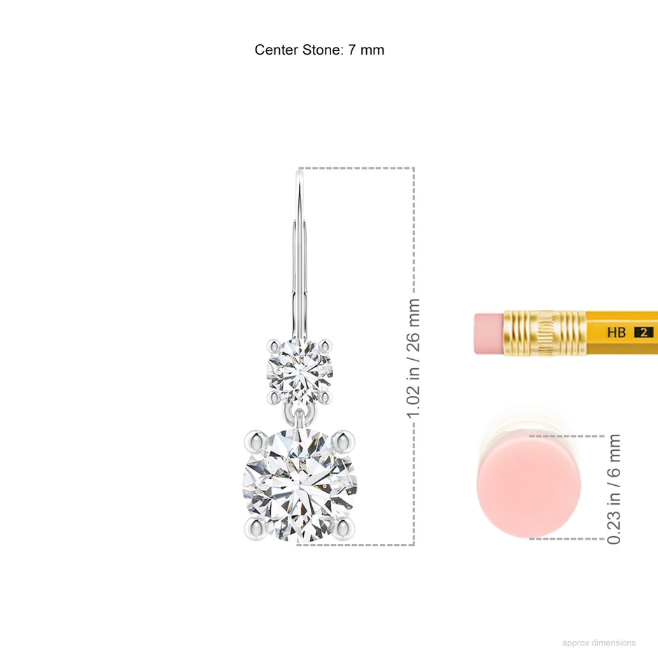 7mm HSI2 Round Diamond Leverback Dangle Earrings with Diamond in P950 Platinum ruler