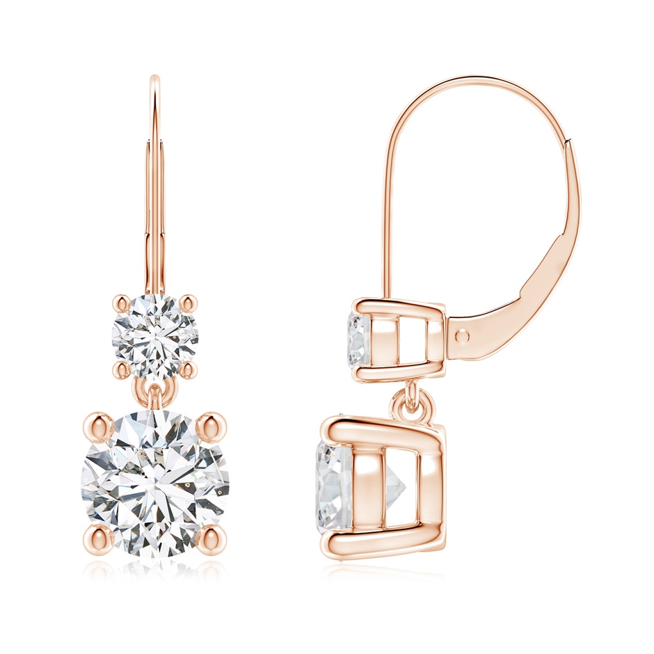7mm HSI2 Round Diamond Leverback Dangle Earrings with Diamond in Rose Gold 