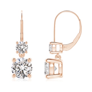 7mm IJI1I2 Round Diamond Leverback Dangle Earrings with Diamond in Rose Gold