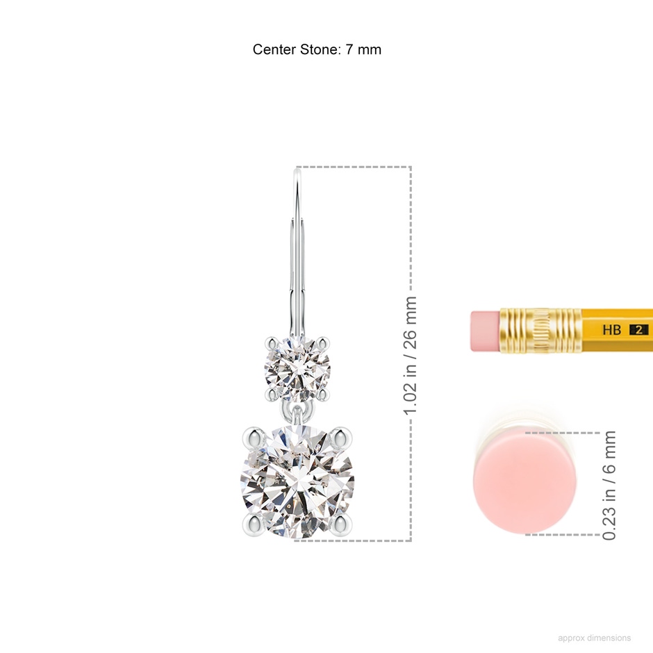 7mm IJI1I2 Round Diamond Leverback Dangle Earrings with Diamond in S999 Silver ruler