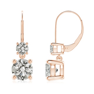 7mm KI3 Round Diamond Leverback Dangle Earrings with Diamond in Rose Gold