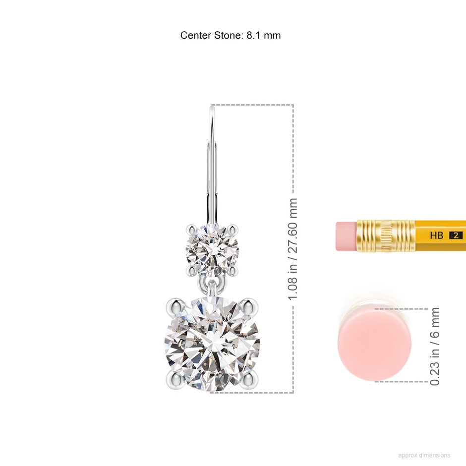 8.1mm IJI1I2 Round Diamond Leverback Dangle Earrings with Diamond in P950 Platinum ruler