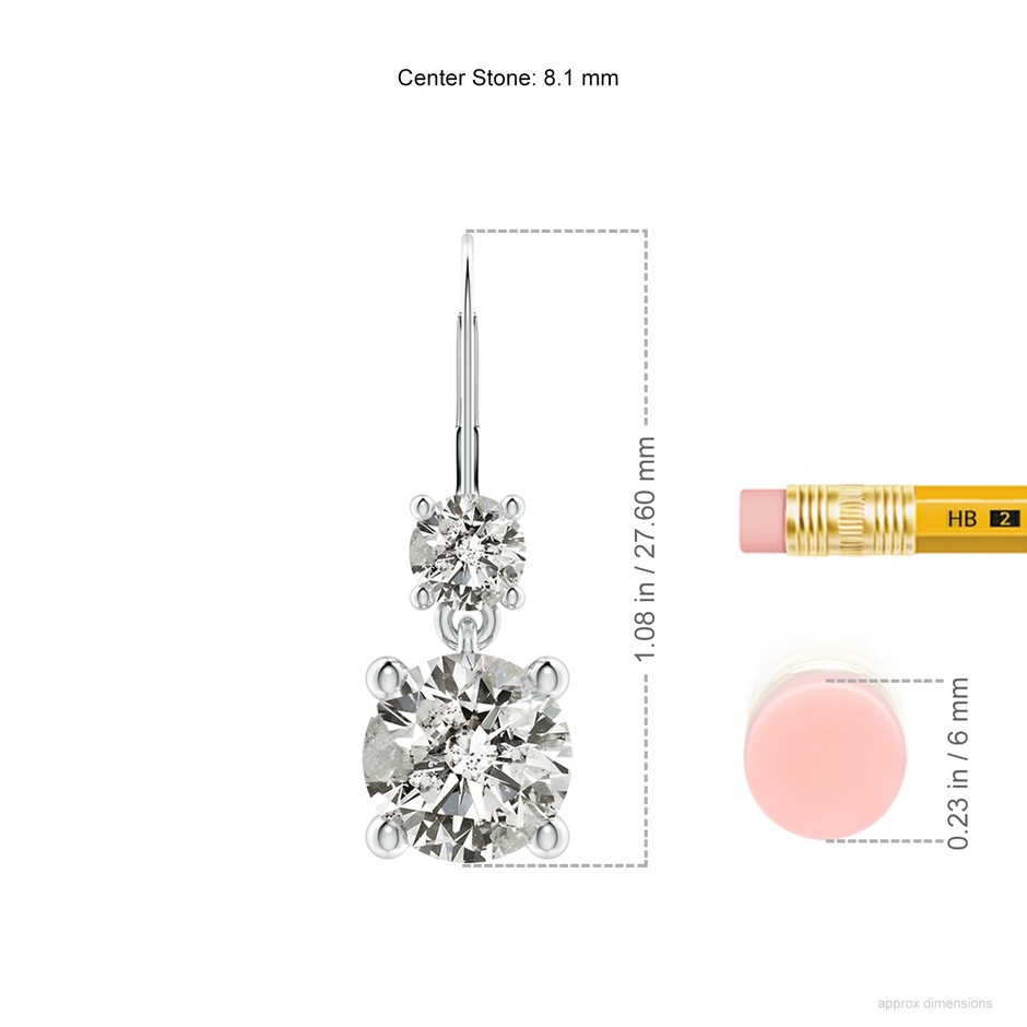 8.1mm KI3 Round Diamond Leverback Dangle Earrings with Diamond in P950 Platinum ruler