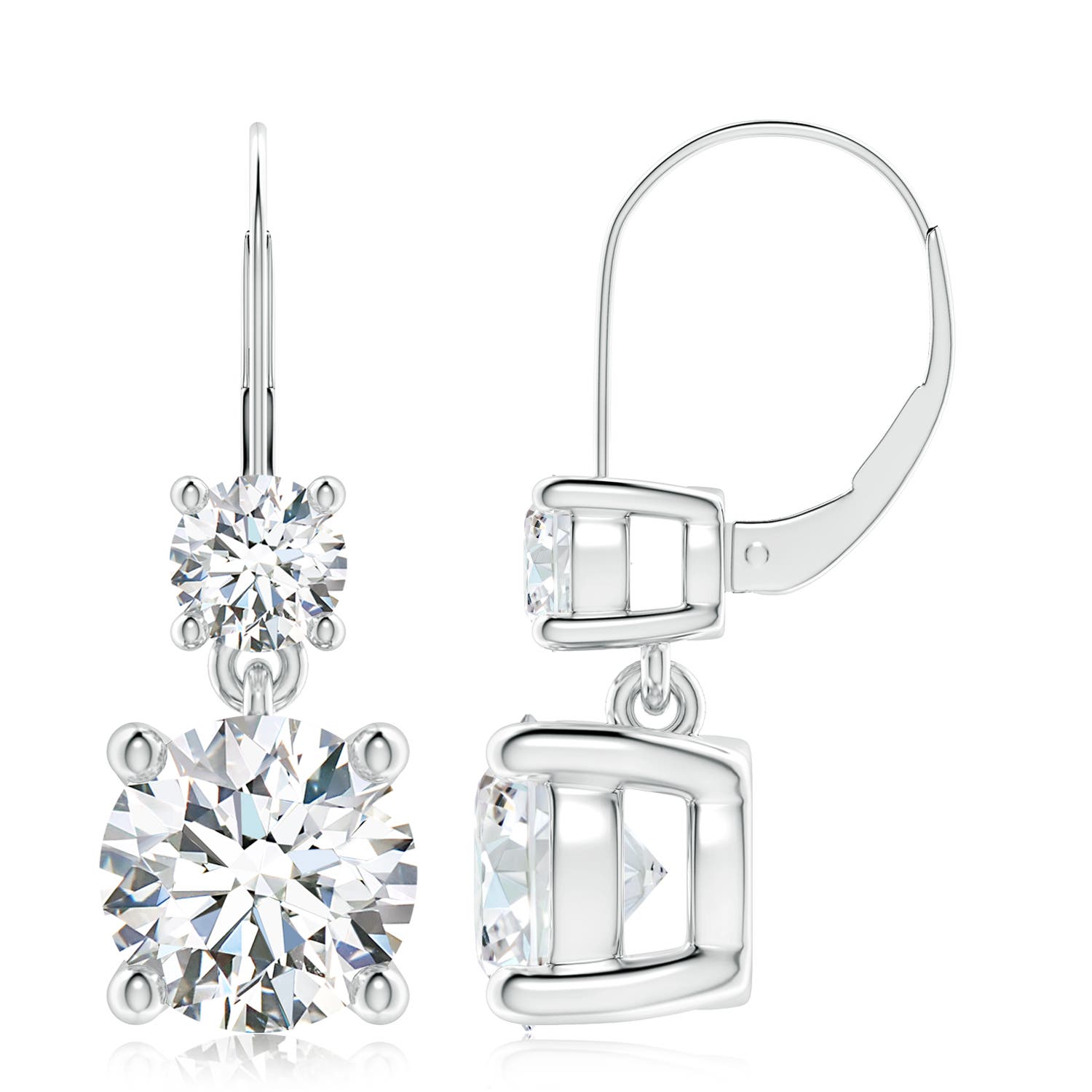 Angara 5.94 CTW Round Diamond Leverback Dangle Earrings with Diamond in Silver