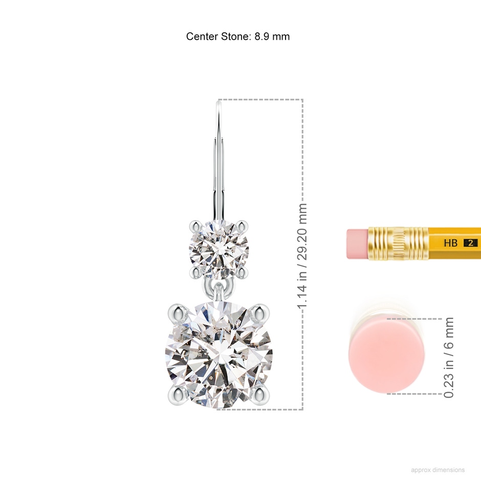 8.9mm IJI1I2 Round Diamond Leverback Dangle Earrings with Diamond in P950 Platinum ruler