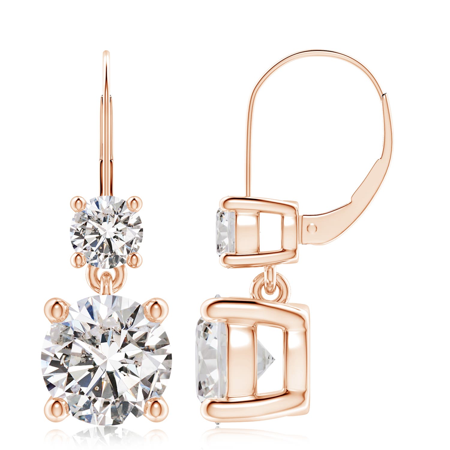 Angara 5.94 CTW Round Diamond Leverback Dangle Earrings with Diamond in 18K Rose Gold