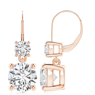 9.2mm HSI2 Round Diamond Leverback Dangle Earrings with Diamond in Rose Gold