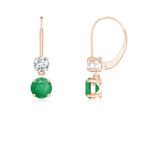 4mm A Round Emerald Leverback Dangle Earrings with Diamond in Rose Gold