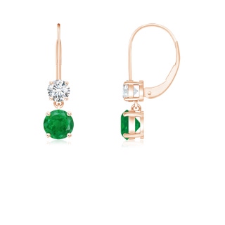 4mm AA Round Emerald Leverback Dangle Earrings with Diamond in Rose Gold