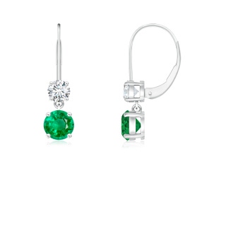 4mm AAA Round Emerald Leverback Dangle Earrings with Diamond in White Gold