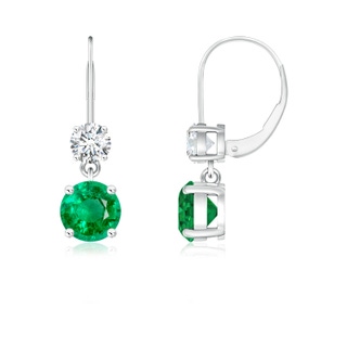 5mm AAA Round Emerald Leverback Dangle Earrings with Diamond in P950 Platinum