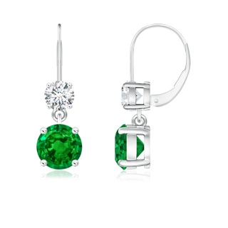 6mm AAAA Round Emerald Leverback Dangle Earrings with Diamond in 9K White Gold
