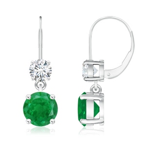 7mm AA Round Emerald Leverback Dangle Earrings with Diamond in White Gold