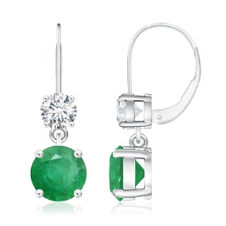 8mm A Round Emerald Leverback Dangle Earrings with Diamond in P950 Platinum