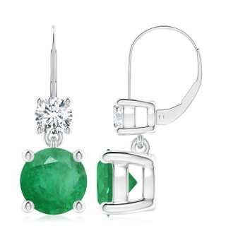 9mm A Round Emerald Leverback Dangle Earrings with Diamond in P950 Platinum