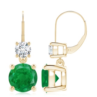 9mm AA Round Emerald Leverback Dangle Earrings with Diamond in 10K Yellow Gold