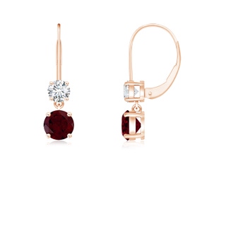 4mm A Round Garnet Leverback Dangle Earrings with Diamond in 9K Rose Gold