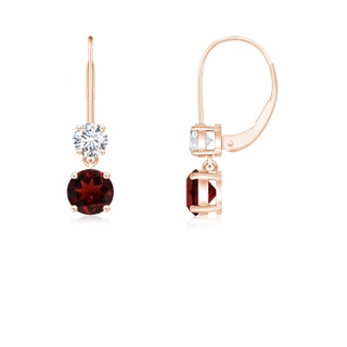 4mm AAA Round Garnet Leverback Dangle Earrings with Diamond in Rose Gold