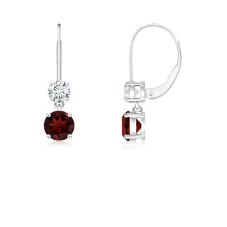 4mm AAA Round Garnet Leverback Dangle Earrings with Diamond in White Gold