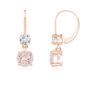 5mm A Round Morganite Leverback Dangle Earrings with Diamond in Rose Gold
