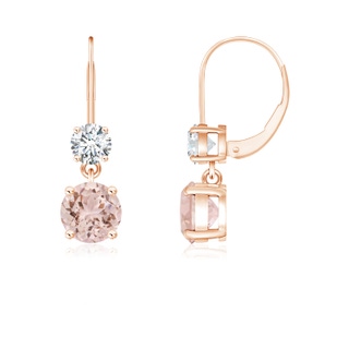 5mm AAA Round Morganite Leverback Dangle Earrings with Diamond in Rose Gold