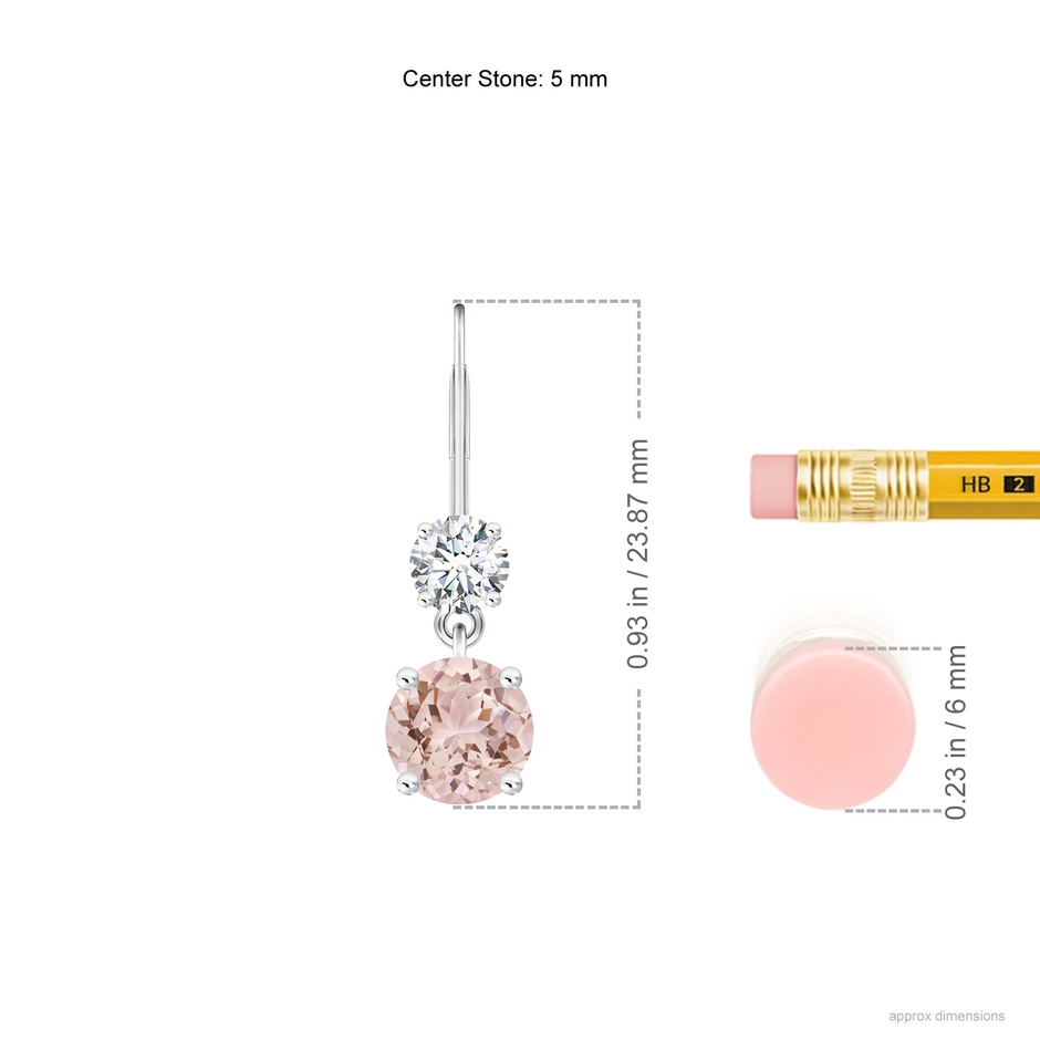 5mm AAA Round Morganite Leverback Dangle Earrings with Diamond in White Gold product image