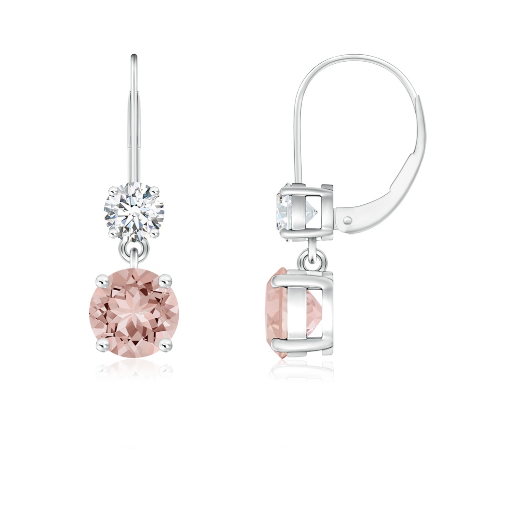 5mm AAAA Round Morganite Leverback Dangle Earrings with Diamond in P950 Platinum