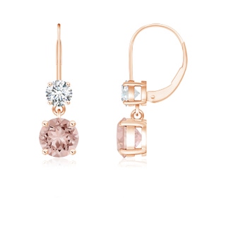 5mm AAAA Round Morganite Leverback Dangle Earrings with Diamond in Rose Gold