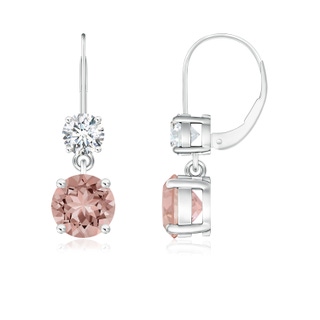 6mm AAAA Round Morganite Leverback Dangle Earrings with Diamond in P950 Platinum