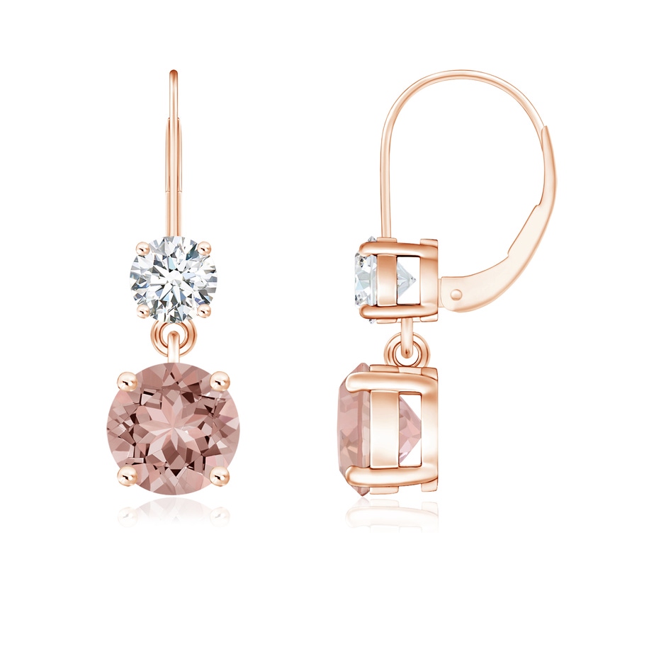 6mm AAAA Round Morganite Leverback Dangle Earrings with Diamond in Rose Gold 