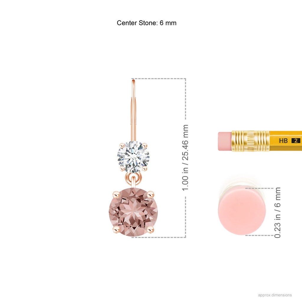 6mm AAAA Round Morganite Leverback Dangle Earrings with Diamond in Rose Gold Product Image