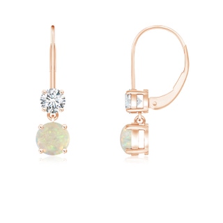 4mm AAA Round Opal Leverback Dangle Earrings with Diamond in Rose Gold