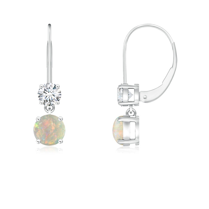 4mm AAAA Round Opal Leverback Dangle Earrings with Diamond in P950 Platinum