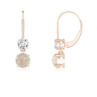 4mm AAAA Round Opal Leverback Dangle Earrings with Diamond in Rose Gold