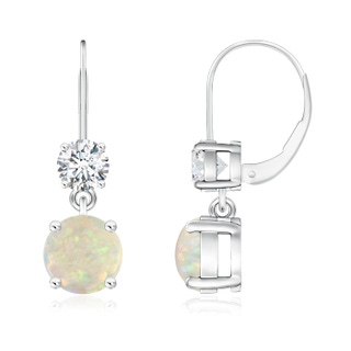 6mm AAA Round Opal Leverback Dangle Earrings with Diamond in White Gold