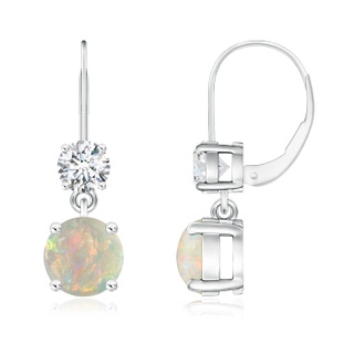 6mm AAAA Round Opal Leverback Dangle Earrings with Diamond in P950 Platinum