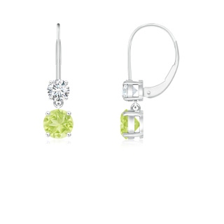 4mm A Round Peridot Leverback Dangle Earrings with Diamond in P950 Platinum