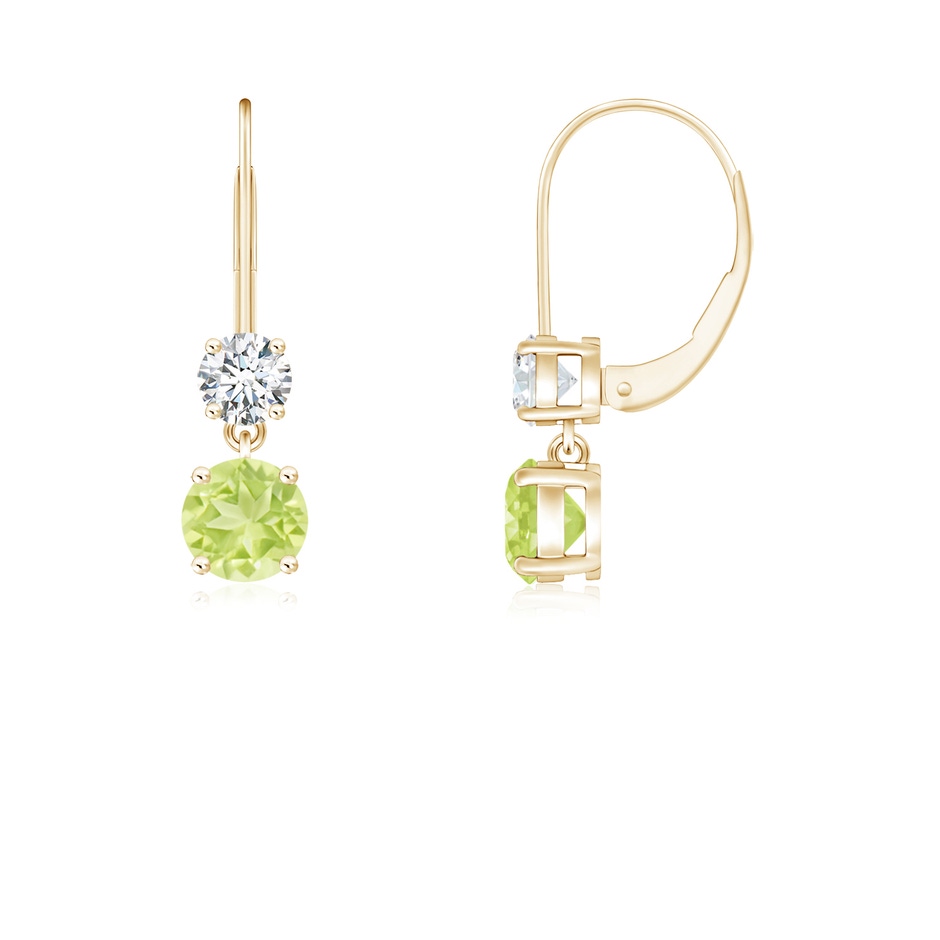 4mm A Round Peridot Leverback Dangle Earrings with Diamond in Yellow Gold 