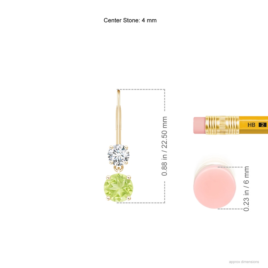 4mm A Round Peridot Leverback Dangle Earrings with Diamond in Yellow Gold product image