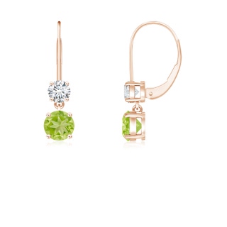 4mm AA Round Peridot Leverback Dangle Earrings with Diamond in 10K Rose Gold