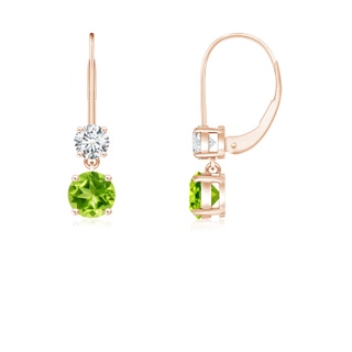 4mm AAA Round Peridot Leverback Dangle Earrings with Diamond in 10K Rose Gold